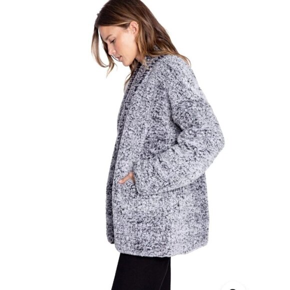 PJ Salvage Cozy Shearling Cardigan Choose Happiness RECOCA Black - Picture 5 of 9